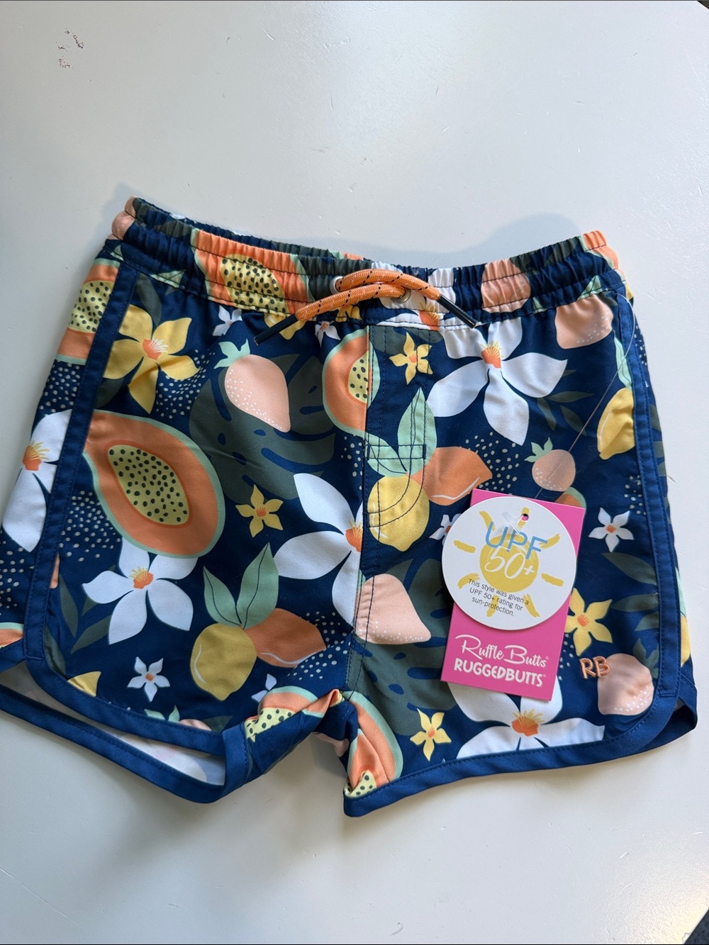RuggedButts Boys' Navy Tropical Fruit Swim Trunks